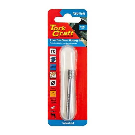 TORK CRAFT Rotary Burr Tungsten 8x10x6mm Inverted Cone