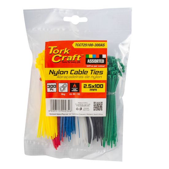 Nylon Cable Ties 2.5mm X 100mm Assorted 300pc