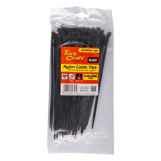 TORK CRAFT Nylon Cable Ties 4.8mm X 200mm Black 100pc