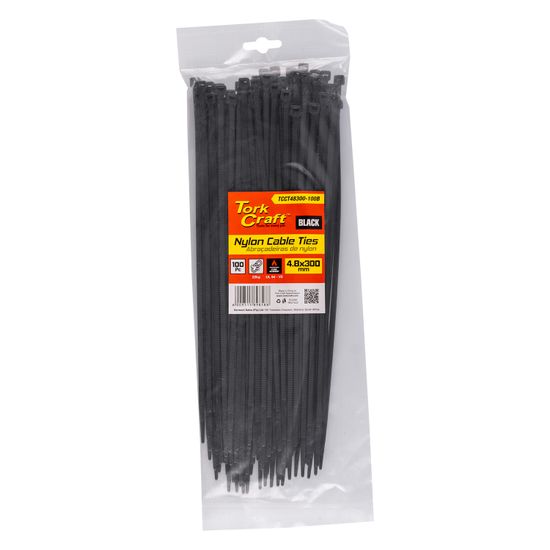 TORK CRAFT Nylon Cable Ties 4.8mm X 300mm Black 100pc