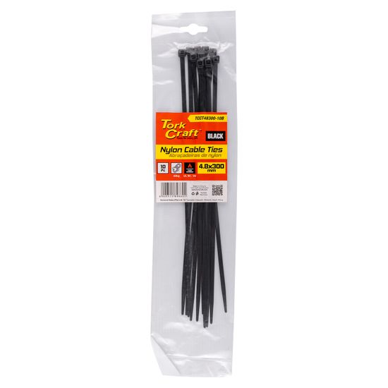 TORK CRAFT Nylon Cable Ties 4.8mm X 300mm Black 10pc