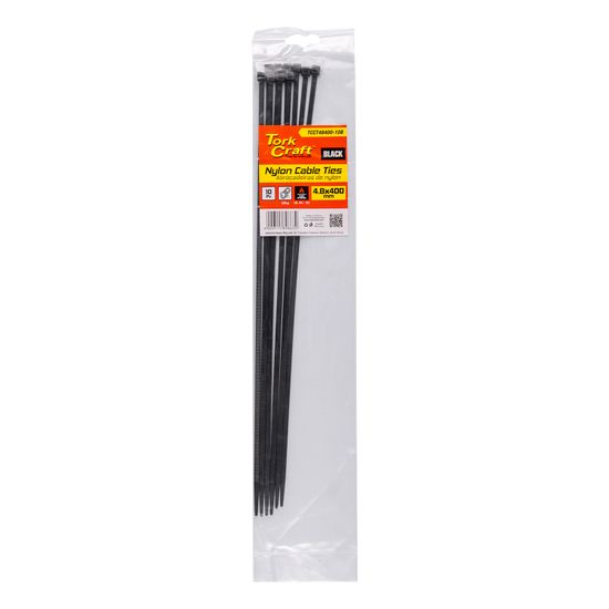 TORK CRAFT Nylon Cable Ties 4.8mm X 400mm Black 10pc