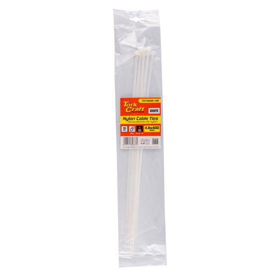 TORK CRAFT Nylon Cable Ties 4.8mm X 400mm White 10pc