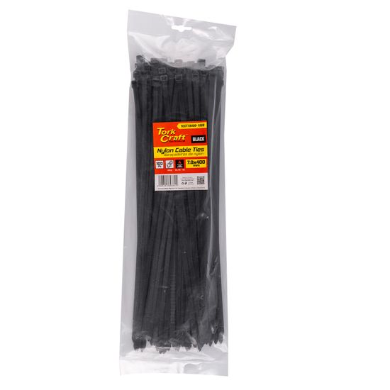 TORK CRAFT Nylon Cable Ties 7.6mm X 400mm Black 100pc
