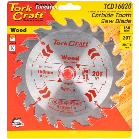 TORK CRAFT Blade Tct 160 X 20t 20/16 General Purpose Rip Wood