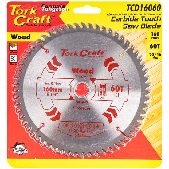 TORK CRAFT Blade Tct 160 X 60t 20/16 General Purpose Cross Cut
