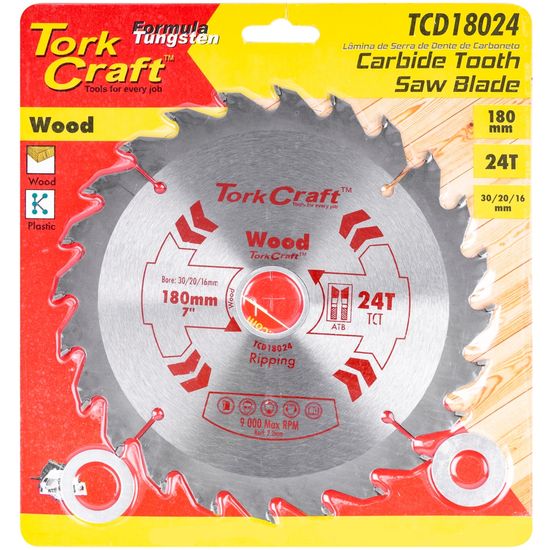 TORK CRAFT Blade Tct 180 X 24t 30/20/16 General Purpose Rip