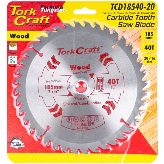TORK CRAFT Blade Tct 185 X 40t 20/16 General Purpose Combination