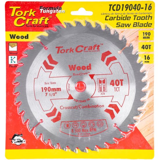 TORK CRAFT Blade 190 X 40t 16mm General Purpose Combination
