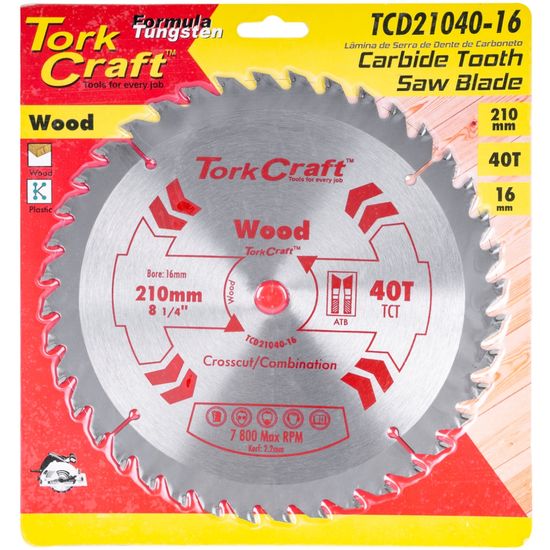 TORK CRAFT Blade Tct 210 X 40t 16mm General Purpose Combination