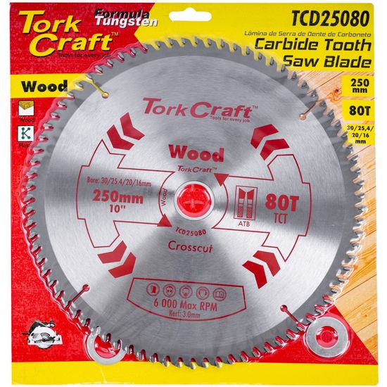 TORK CRAFT Blade Tct 250 X 80t 30/1/20/1 General Purpose Cross Cut Smooth