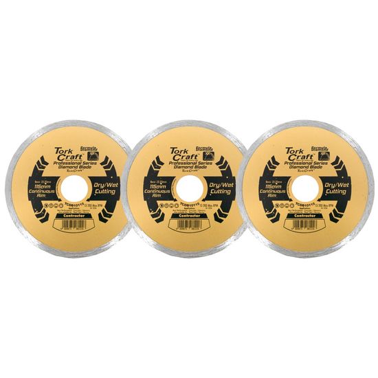 TORK CRAFT Diamond Blade 115mm Cont.rim Profesional Bulk 3 Pack Shrink