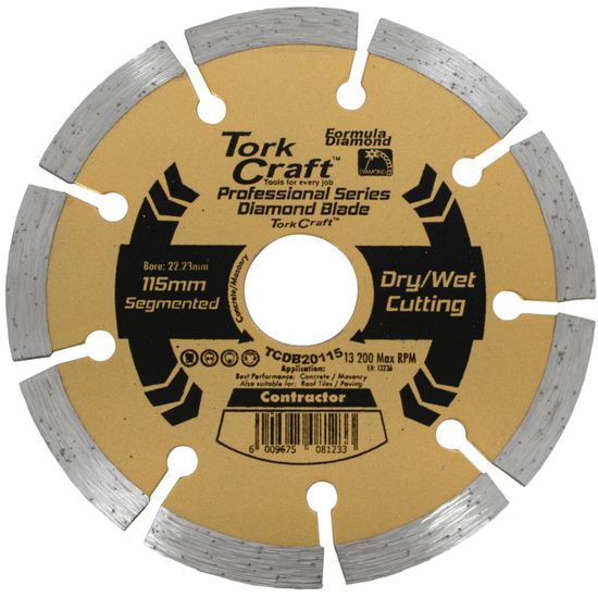 TORK CRAFT Diamond Blade 10mm Seg For Cutting Building Materials 115mm 22x23mm