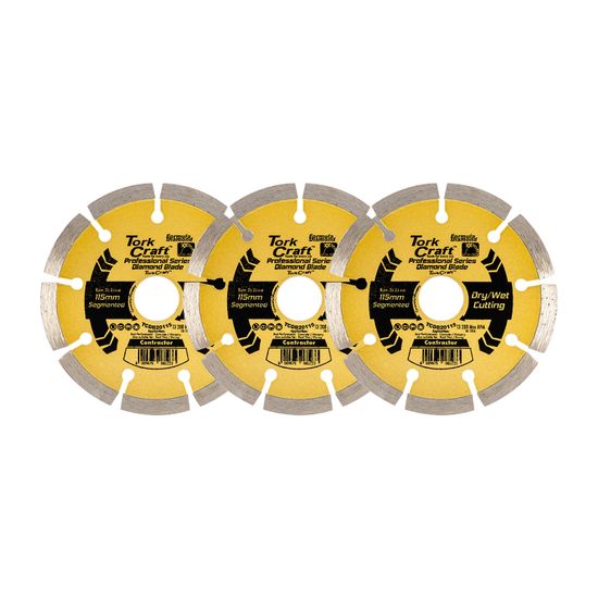 TORK CRAFT Diamond Blade Segmented 115mm Professional Bulk 3 Pack Shrink