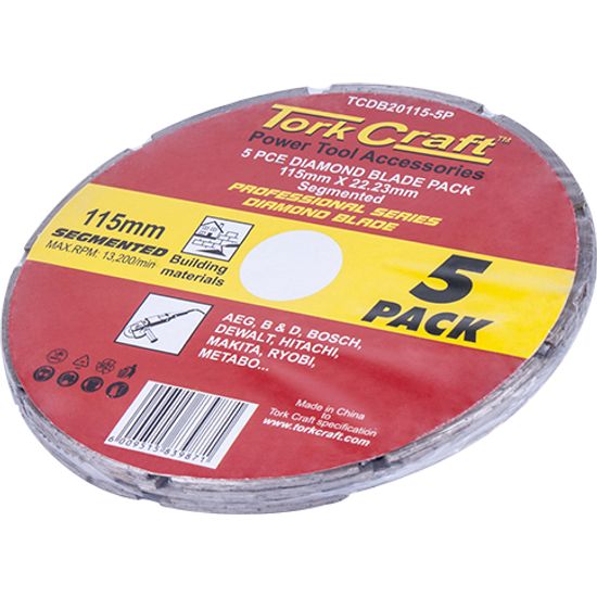 TORK CRAFT Diamond Blade Segmented 115mm Professional Bulk 5 Pack