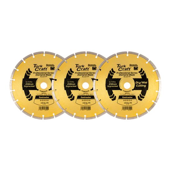 TORK CRAFT Diamond Blade 230mm Segmented Profesional Bulk 3 Pack Shrink