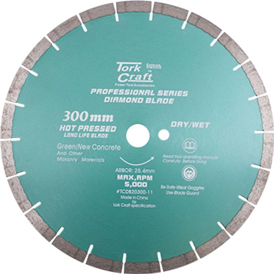 TORK CRAFT Diamond Blade 300 X 25.4mm Green / New Concrete Hot Pressed Segmented