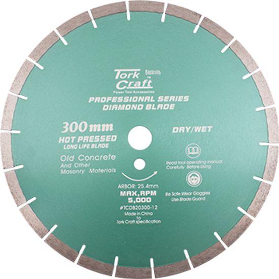 TORK CRAFT Diamond Blade 300 X 25.4mm Old Concrete Hot Pressed Segmented