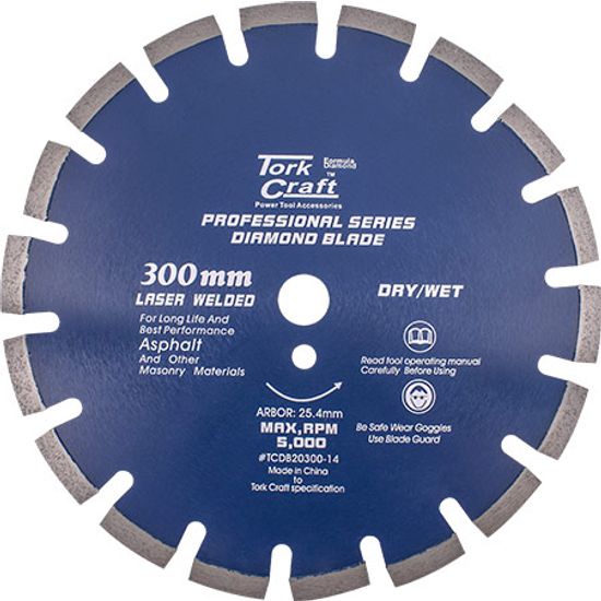 TORK CRAFT Diamond Blade 300 X 25.4mm Asphalt Laser Welded Segmented Tar