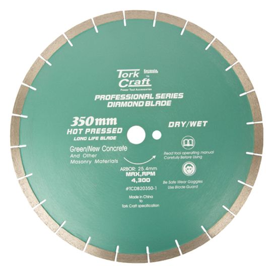 TORK CRAFT Dia. Blade 350x25.4mm Green/new Concrete Hot Pressed