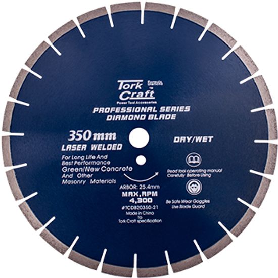 TORK CRAFT Diamond Blade 350x25.4mm Green / New Concrete Laser Welded Segmented