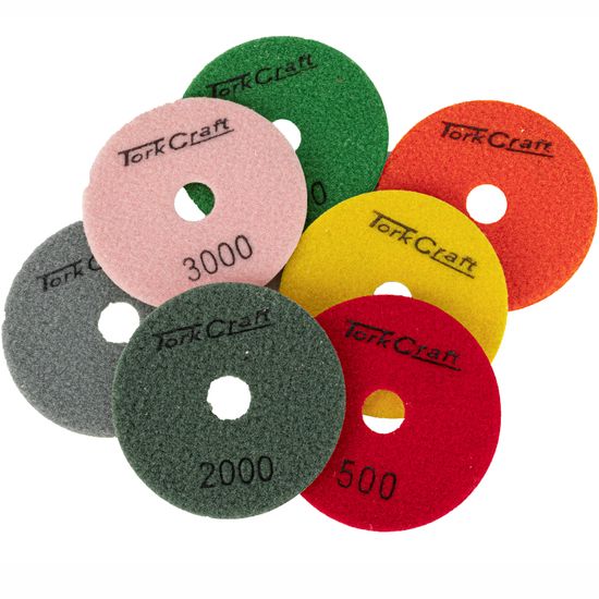 TORK CRAFT Set Of 7 Diamond Polishing Pads 100mm Dry Use