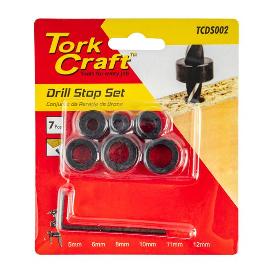 TORK CRAFT  TORK CRAFT 7pc Drill Stop Set (5.6.8.10.11.12mm) C/w Allen Key