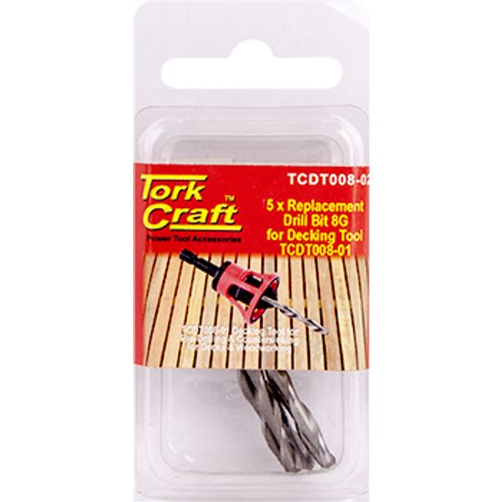 TORK CRAFT Replacement Drill Bits 8g X 5pc For Decking Tool Tcdt008-01