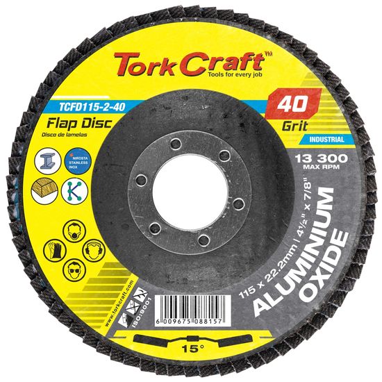 TORK CRAFT Flap Disc 115mm 15 Deg.angle 40grit A/o
