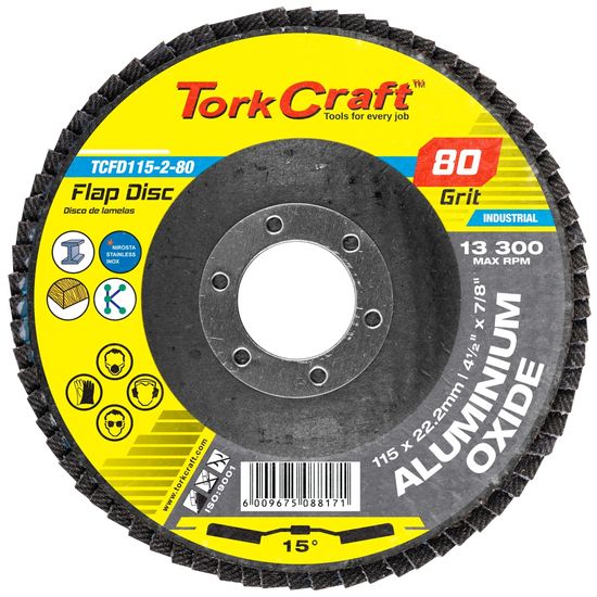 TORK CRAFT Flap Disc 115mm 15 Deg.angle 80grit A/o