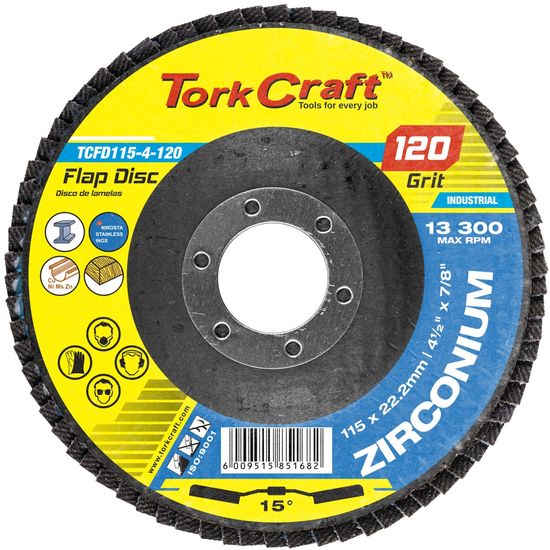 TORK CRAFT Flap Disc Zirconium 115mm 120grit Angled