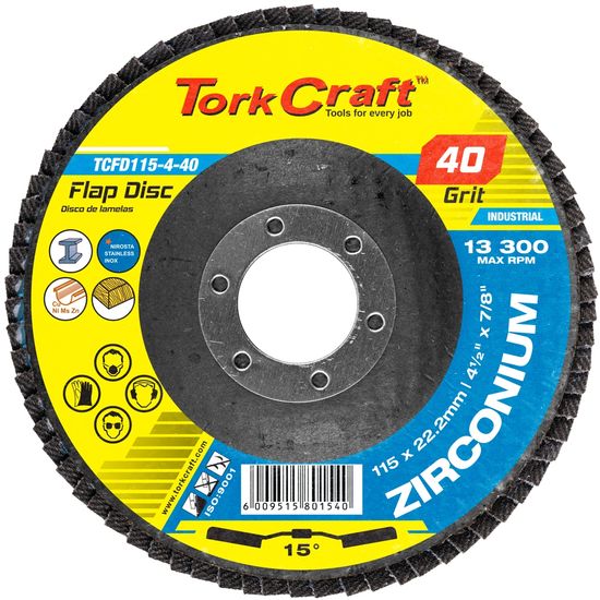 TORK CRAFT Flap Disc Zirconium 115mm 40grit Angled
