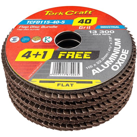TORK CRAFT Flap Sanding Disc 115mm 40grit 4+1 Free A/o