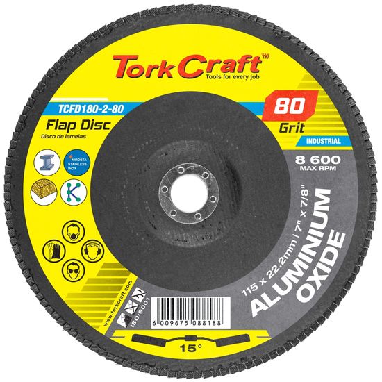 TORK CRAFT Flap Disc 180mm 15 Deg.angle 80grit A/o