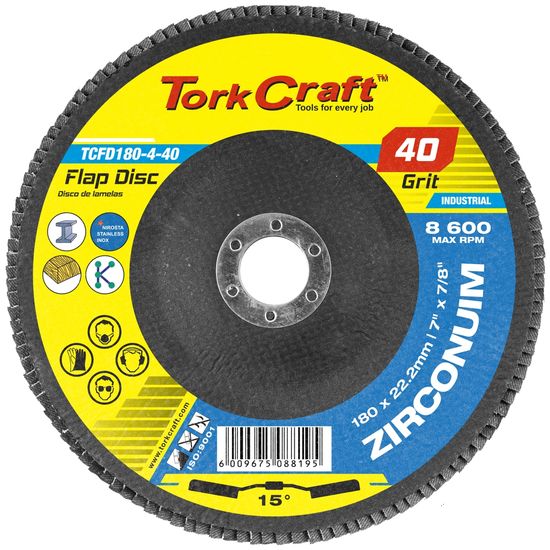 TORK CRAFT Flap Disc Zirconium 180mm 40grit Angled