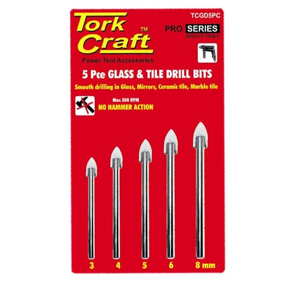 TORK CRAFT Glass & Tile Drill Bit Set 5 Pce 3/4/5/6/8