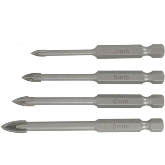TORK CRAFT Glass & Tile Drill 4 Flute Set 4pc 4/5/6/8mm In Plastic Case