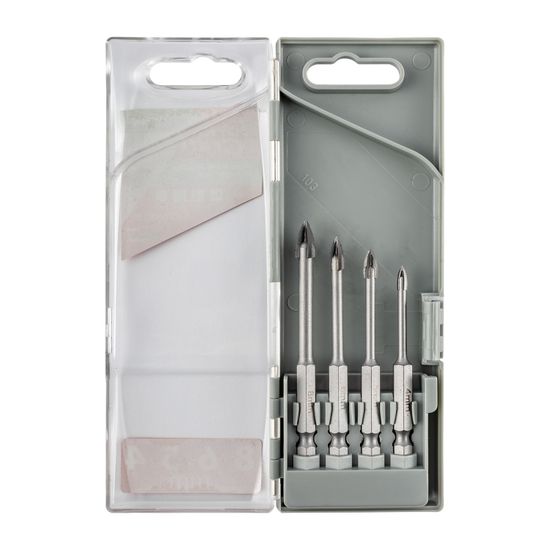 TORK CRAFT Glass & Tile Drill 4 Flute Set 4pc 4/5/6/8mm In Plastic Case