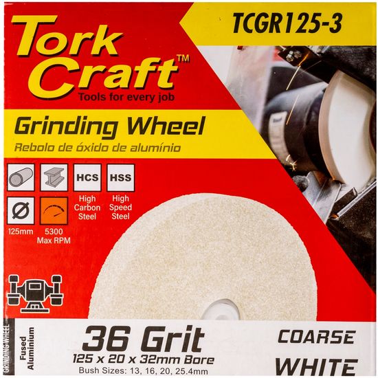 TORK CRAFT Grinding Wheel 125 X 20 X 32mm Bore Coarse 36g White