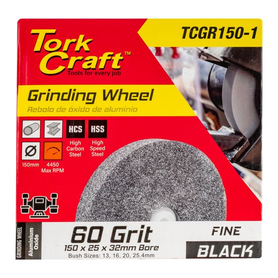 TORK CRAFT Grinding Wheel 150x25x32mm Bore Fine 60gr W/bushes For Bench Grinder