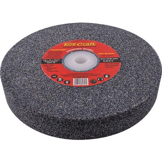 TORK CRAFT Grinding Wheel 150x25x32mm Bore Coarse 36gr W/bushes For Bench Grinder