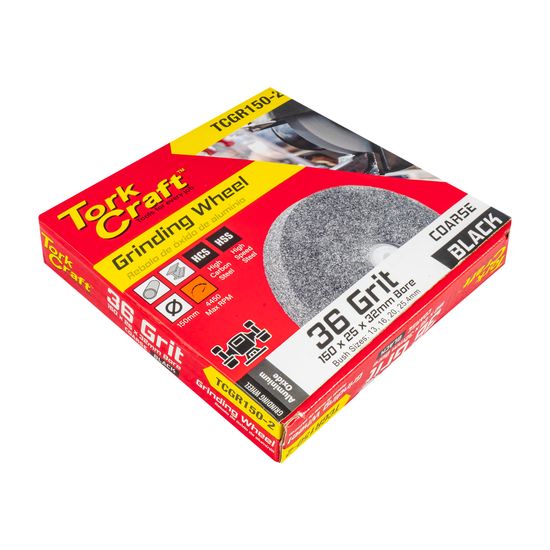 TORK CRAFT Grinding Wheel 150x25x32mm Bore Coarse 36gr W/bushes For Bench Grinder