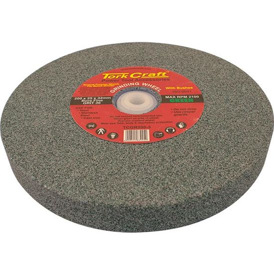 TORK CRAFT Grinding Wheel 200x25x32mm Green Coarse 36gr W/bushes For Bench Grin