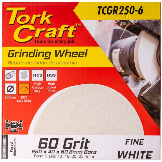 TORK CRAFT Grinding Wheel 250 X 40 X 50.8mm Bore Fine 60g White
