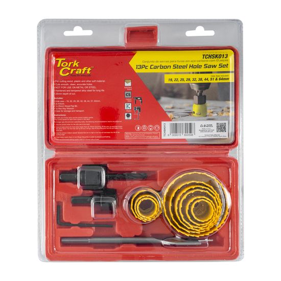 TORK CRAFT Holesaw Set 13pce In Case Carbon Steel