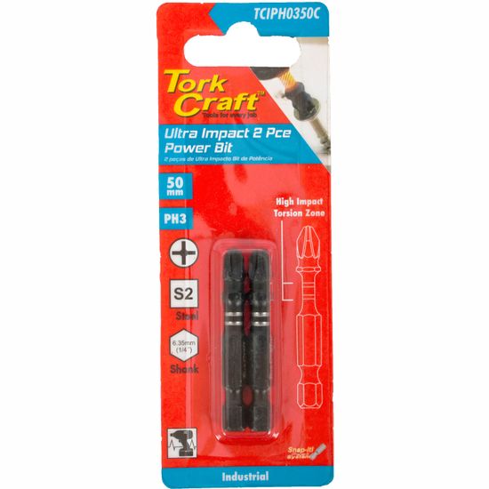 TORK CRAFT Impact Phil.3 X 50mm Power Bit 2/card Ph3