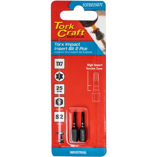 TORK CRAFT Torx Tx 7 Impact Insert Bit 25mm 2pc Carded