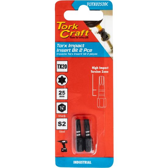 TORK CRAFT Torx Tx 20 Impact Insert Bit 25mm 2pc Carded