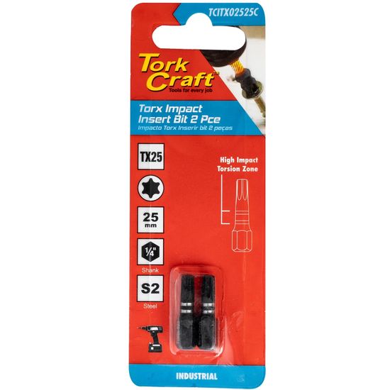 TORK CRAFT Torx Tx 25 Impact Insert Bit 25mm 2pc Carded