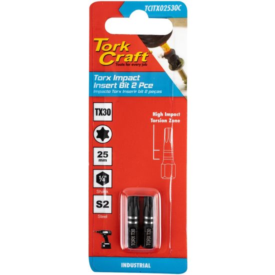 TORK CRAFT Torx Tx 30 Impact Insert Bit 25mm 2pc Carded